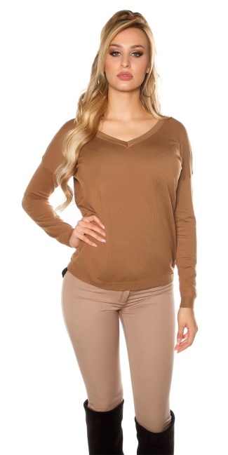 Trendy pullover with angel wings Camel